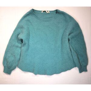 Soft Surroundings 100% Cashmere Sweater 1X Teal Fuzzy Crew Neck Luxe Cozy
